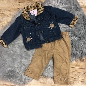 Denim Jacket with Fur Trim & Suede Pant Set